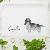 Cockerspaniel in zwart-wit- en aangepaste tekst theedoek (Gevouwen)