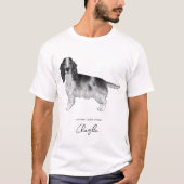 Cockerspaniel in zwart-wit met aangepaste tekst t-shirt (Voorkant)