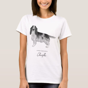 Cockerspaniel in zwart-wit met aangepaste tekst t-shirt
