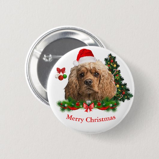 Cockerspaniel-kerstButton Ronde Button 5,7 Cm (Voorkant /achterkant)