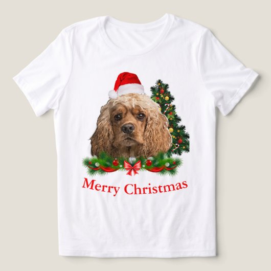 Cockerspaniel Kerstmis Tri-Blend Shirt (Design voorkant)
