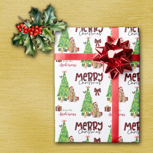 Cockerspaniel, vogel en kerstboom cadeaupapier