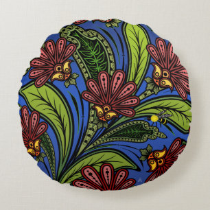 Cockscomb en BumbleBee Levendig Blauw, Groen, Roos Rond Kussen