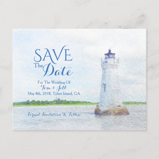 Cockspur Vuurtoren Waterverf Foto Opslaan De Datum Aankondigingskaart (Voorkant)