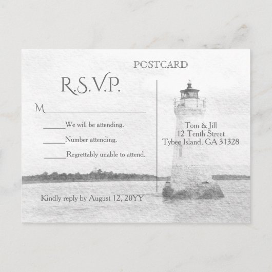 Cockspur Vuurtoren Waterverf RSVP Uitnodiging Briefkaart (Achterkant)