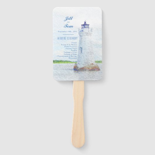 Cockspur Vuurtoren Waterverf Trouwprogramma Handwaaier (Voorkant)