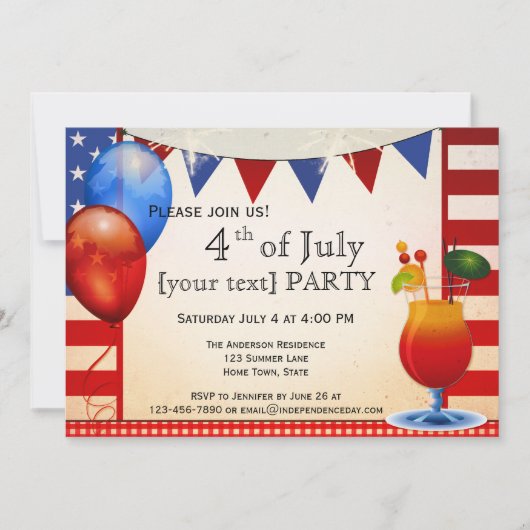  cocktail 4 juli uitnodiging (Voorkant)