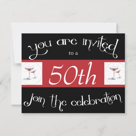 Cocktail 50th Birthday Party Invitations Kaart (Voorkant)