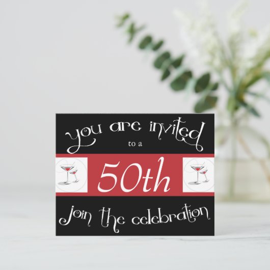 Cocktail 50th Birthday Party Invitations Kaart (Staand voorkant)