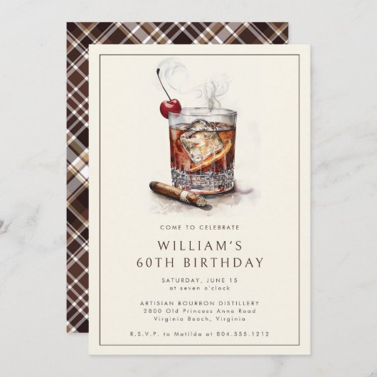 Cocktail 60ste verjaardag uitnodiging (Voorkant / Achterkant)