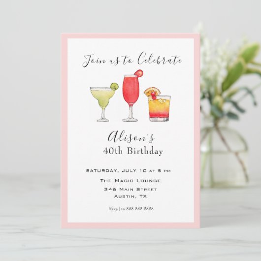Cocktail Adult Birthday - uitnodiging (Staand voorkant)