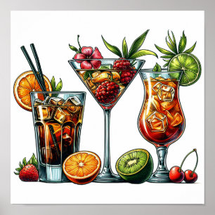Cocktail alcoholische Drinken kleur kunst illustra Poster