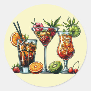 Cocktail alcoholische Drinken kleur kunst illustra Ronde Sticker