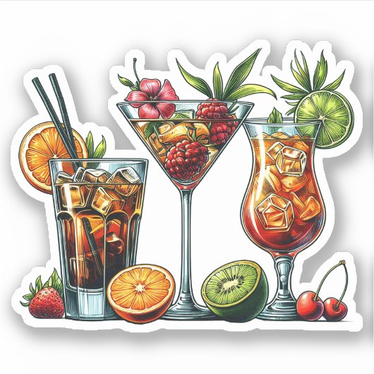 Cocktail alcoholische Drinken kleur kunst illustra Sticker (Voorkant)