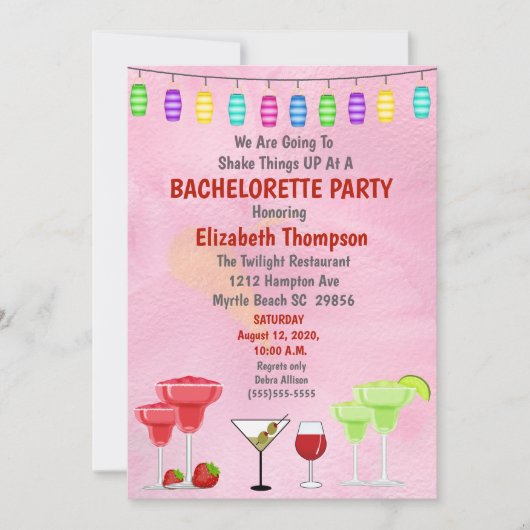 Cocktail Bachelorette Bridal Party Invitation Kaart (Voorkant)
