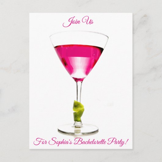 Cocktail Bachelorette Feest Uitnodiging Briefkaart (Voorkant)