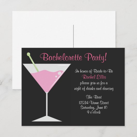 Cocktail Bachelorette Party Uitnodiging Briefkaart (Voorkant / Achterkant)