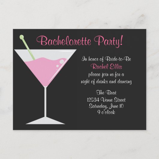 Cocktail Bachelorette Party Uitnodiging Briefkaart (Voorkant)