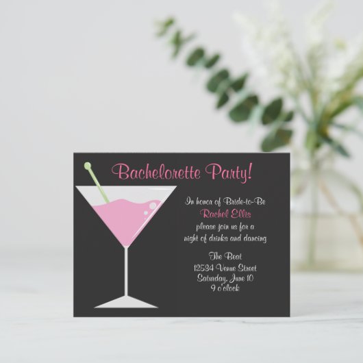 Cocktail Bachelorette Party Uitnodiging Briefkaart (Staand voorkant)
