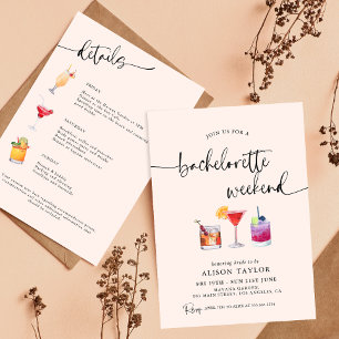 Cocktail Bachelorette Weekend Feest Calligrafie Kaart