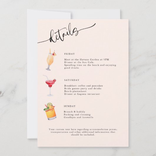 Cocktail Bachelorette Weekend Party Kaart (Achterkant)