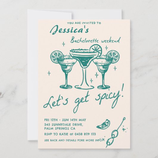 Cocktail Bachelorette Weekend Reisschema Party Kaart (Voorkant)