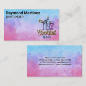 Cocktail Bar Logo | Achtergrond Waterverf Visitekaartje (Voorkant / Achterkant)