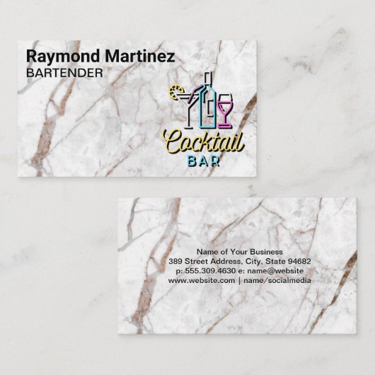 Cocktail Bar Logo | Wit Marmer Visitekaartje (Voorkant / Achterkant)