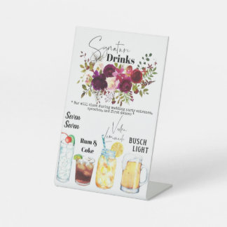 Cocktail Bar Menu Bloemen Waterverf Reclamebord Met Voetstuk