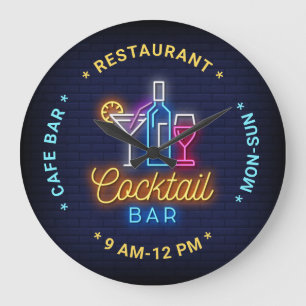 Cocktail Bar Neon look Illustratie, aangepaste tek Grote Klok