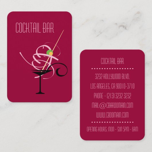 Cocktail Bar Nightclub Bartender Visitekaartje (Voorkant / Achterkant)