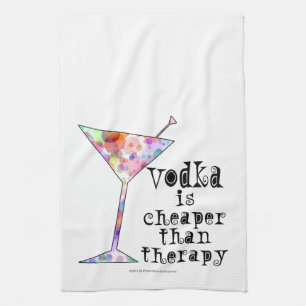 COCKTAIL BAR TOWELS, VODKA IS CHEAPER DAN THERAPIE THEEDOEK