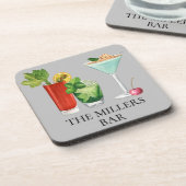 Cocktail Bar Waterverf Drinken Gepersonaliseerd Bier Onderzetter (Linkerzijde)