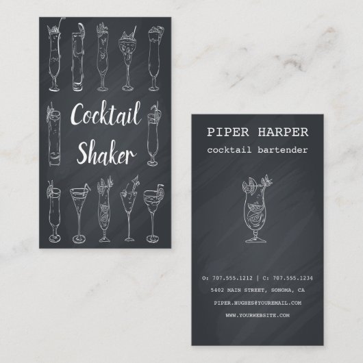 Cocktail Bartender Chalkboard Visitekaartje (Voorkant / Achterkant)