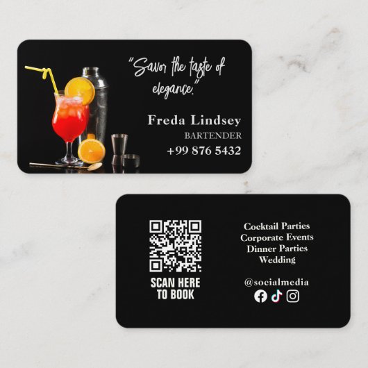 Cocktail bartender Professional | Moderne zwarte b Visitekaartje (Voorkant / Achterkant)