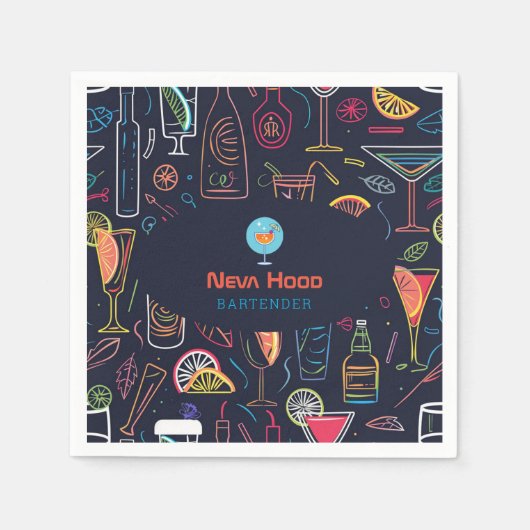 Cocktail bartender Professional | Neonlicht Servet (Voorkant)