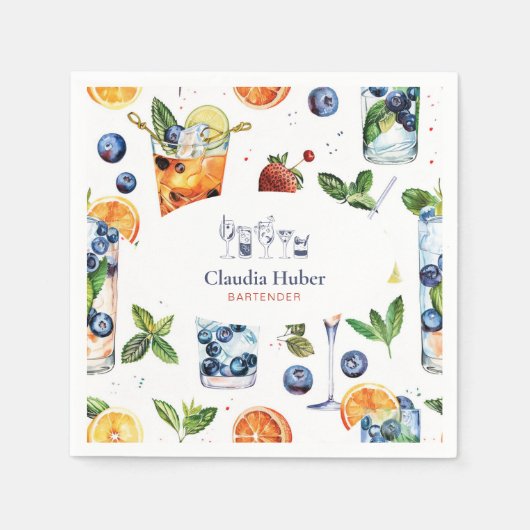 Cocktail bartender Professional | Wit Blauw Servet (Voorkant)