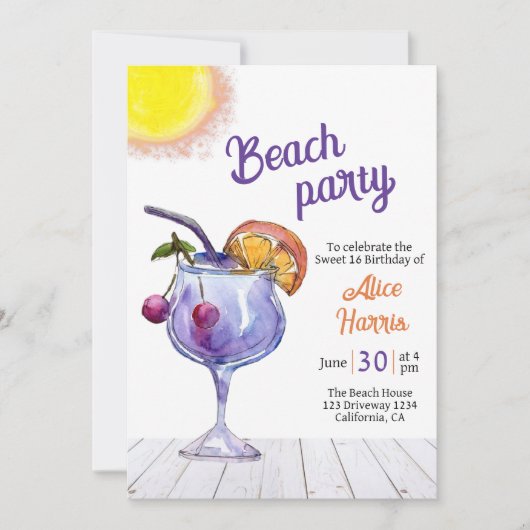 Cocktail Beach feest zoet 16 Kaart (Voorkant)