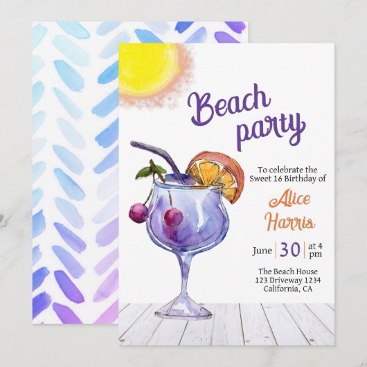 Cocktail Beach feest zoet 16 Kaart (Voorkant / Achterkant)