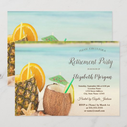 Cocktail Beach Seashells Retirement Party   Kaart (Voorkant / Achterkant)