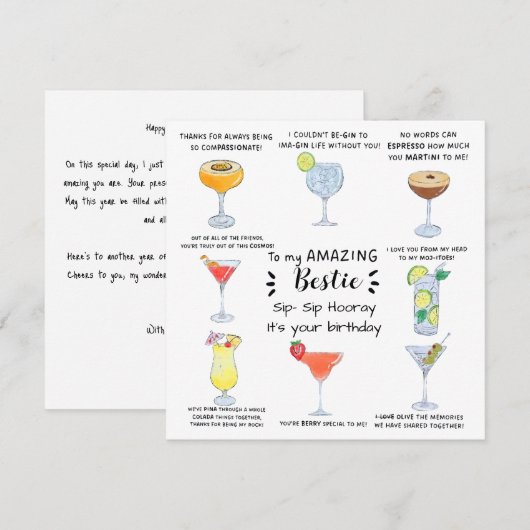 Cocktail Bestie Verjaardag Kaart (Voorkant / Achterkant)