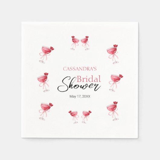 Cocktail Beverage Pink Bow Vrijgezellenfeest Servet (Voorkant)