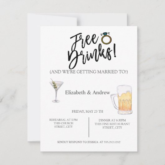 Cocktail, bier, gratis Drink repetitie Kaart (Voorkant)