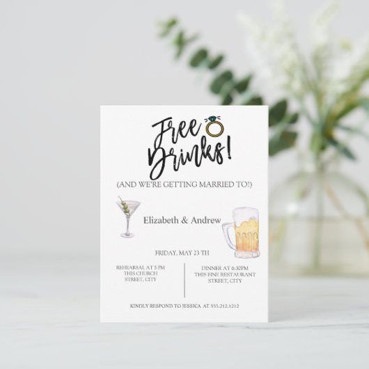 Cocktail, bier, gratis Drink repetitie Kaart (Staand voorkant)