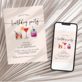 Cocktail Birthday Party Calligraphy Invitation Kaart