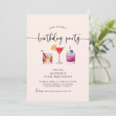 Cocktail Birthday Party Calligraphy Invitation Kaart (Staand voorkant)