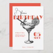 Cocktail Birthday Party Kaart (Voorkant / Achterkant)