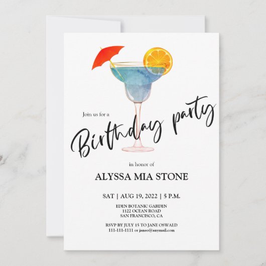Cocktail Birthday Party Kaart (Voorkant)