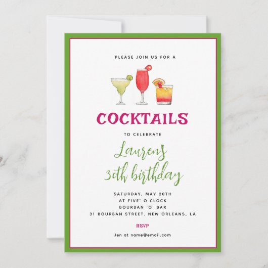 Cocktail Birthday-uitnodiging Aankondiging (Voorkant)