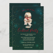  Cocktail Bow Stars Green Christmas Party  Kaart (Voorkant / Achterkant)
